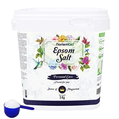Abbildung von Nortembio Epsom Salz 3 Kg. Konzentrierte Quelle von Natürlichem Magnesium. 100% Reines Badesalz, Keine Zusatzstoffe. Muskelentspannung und Guter Schlaf. Inklusive E Book.