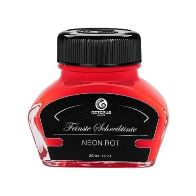Abbildung von OCTOPUS Textmarkertinte für Füller, fluoreszierende Neontinte Füllhalter zum Schreiben und Markieren, Leuchttinte, Neon Rot, 30 ml
