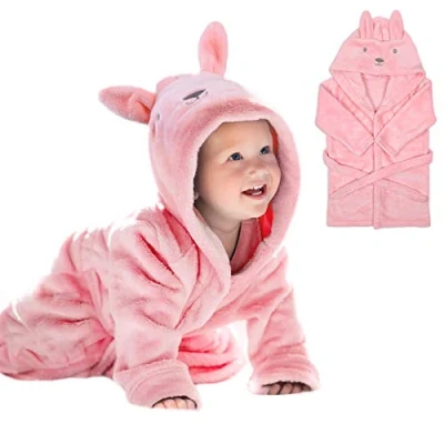 Abbildung von URAQT Kapuzenhandtuch Baby, Baby Kleinkinder Kids Bademantel mit Kapuze, Kapuzenbademantel Niedlichen, Einheitsgröße, Rosa