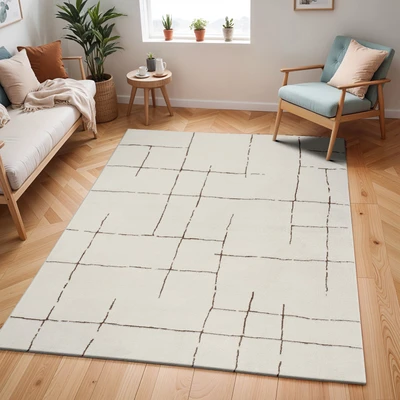 Abbildung von Livabliss Kalix Wohnzimmer Teppich Modern Abstrakt Design in Marmor Optik 160x213 cm für Wohnzimmer, Esszimmer, Schlafzimmer Weicher Kurzflor Orange, Braun, Creme