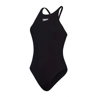 Abbildung von Speedo Endurance+ Badeanzug mit V Rückenausschnitt Athletische Passform Fitnessschwimmen für Damen, Schwarz, 40