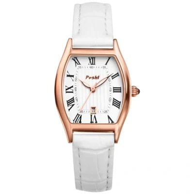 Abbildung von JewelryWe Damenuhr Leder Rechteckige Uhr: Damen Vintage Datum Kalender Analog Quarz Armbanduhr Frauen Weiß Lederarmband Geschäft Lässige Uhr mit Römischen Ziffern Tonneau Zifferblatt
