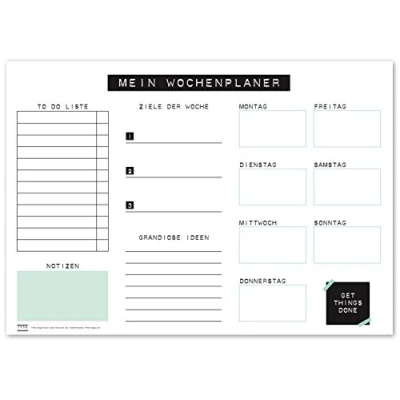 Abbildung von TYSK Design Schreibtischunterlage Mint (Design wählbar) Tischunterlage aus Papier zum Abreißen DIN A3 To Do Liste Notizblock Wochenplaner