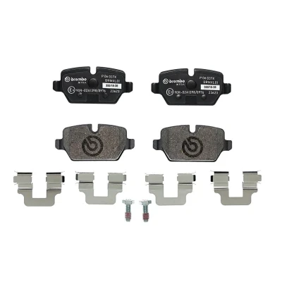 Abbildung von BREMBO P 06 037X Bremsbelagsatz für Verschleißwarnanzeiger vorbereitet mit Bremssattelschrauben Zubehör BMW: 3 Saloon, 1 Hatchback, Touring