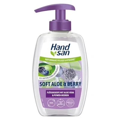 Abbildung von Handsan Flüssigseife Soft Aloe &amp; Berry 300 ml Spender, vegane Seife mit vera Power Beeren