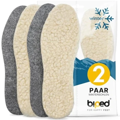 Abbildung von biped 2 Paar Wollsohlen aus Lammwolle und Filz Extra dicke, wärmende Winter Einlegesohlen für Damen Herrenschuhe z1004(46)