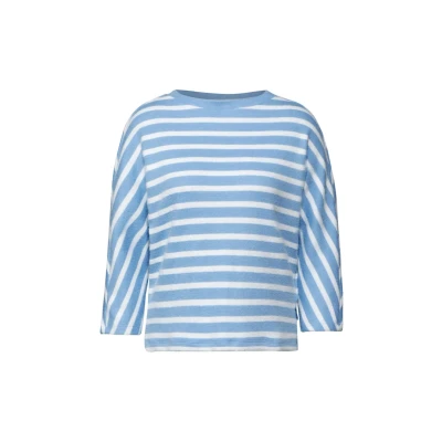 Abbildung von Cecil Gestreiftes Federgarn Strickpullover, Damen, Größe: Small, Blau