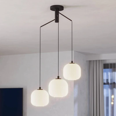 Abbildung von EGLO Hängeleuchte »MANTUNALLE«, 3 flammig, Leuchtmittel E27 ohne Leuchtmittel, Pendelleuchte, Metall in schwarz und Glas weiß, Fassung, Ø 62cm