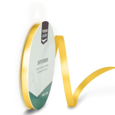 Abbildung von Vaessen Creative Satinband 6mmx10m Gelb Gold, Schleifenband, Dekoband, Bänder zum Basteln, Stoffbänder für Hochzeit, Taufe Und Geburtstagsgeschenke