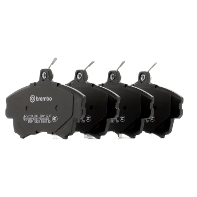 Abbildung von BREMBO P 54 036 Bremsbelagsatz mit akustischer Verschleißwarnung Bremssattelschrauben ohne Zubehör MITSUBISHI: Colt 6, VI CZC Convertible
