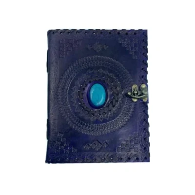 Abbildung von OVERDOSE lila Mundra Stein Leder Tagebuch mit antikem geprägtes handgefertigtes Rand Papier gebundenes Skizzenbuch Zeichnung notizbuch a5 Größe 15 x 20 cm