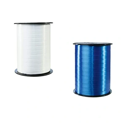 Abbildung von Clairefontaine 601763AMZC Set mit 2 Spulen aus Schleife, glatt, 500 x 0,7 cm, ideal für Geschenkverpackung, Basteln und Hausdeko, 1 Set, Blau/Weiß
