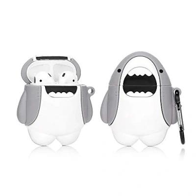 Abbildung von LEWOTE Silikon Niedliche Lustige Abdeckung Kompatibel mit Apple Airpods 1&amp;2 [Tierserie] (Großer Weißer Hai)