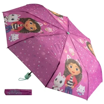 Abbildung von Undercover faltbarer Regenschirm Gabby&#039;s Dollhouse Taschenschirm mit Schutzhülle 94 cm Durchmesser Leichtgewicht und ideal für Kinderhände