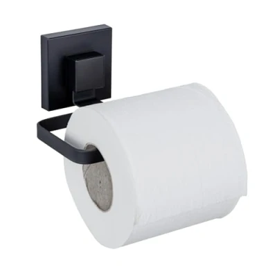 Abbildung von WENKO Vacuum Loc® Toilettenpapierhalter Quadro, Edelstahl Wandhalter zur Toilettenpapier Aufbewahrung, Befestigen ohne Bohren, Schwarz