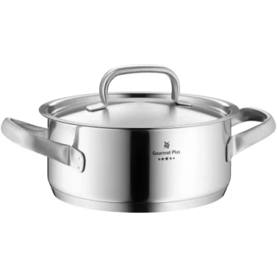 Abbildung von WMF Gourmet Plus Kochtopf klein 16cm, Metalldeckel mit Dampföffnung, Bratentopf Induktion 1,4l, Cromargan Edelstahl mattiert, Innenskalierung