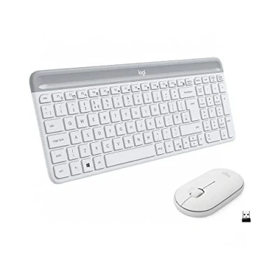 Abbildung von Logitech MK470 Slim Combo Kabelloses Tastatur Maus Set, 2.4 GHz Verbindung via Nano USB Empfänger, 10m Reichweite, 18 Monate Batterielaufzeit, PC/Laptop, Spanisches QWERTY Layout Weiß
