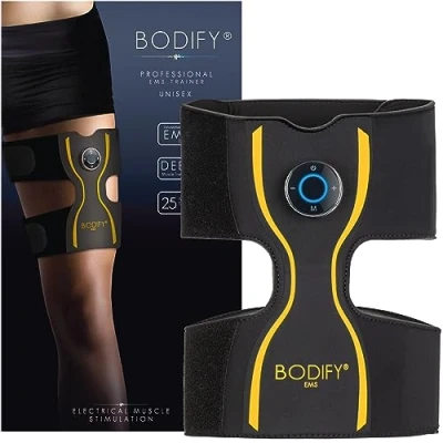 Abbildung von Bodify® EMS Beintrainer Pro Gezielte Stimulation der Bein Muskulatur! Muskelaufbau Stimulationsgerät Oberschenkel Muskeln Muskeltrainer für Männer und Frauen DAS ORIGINAL