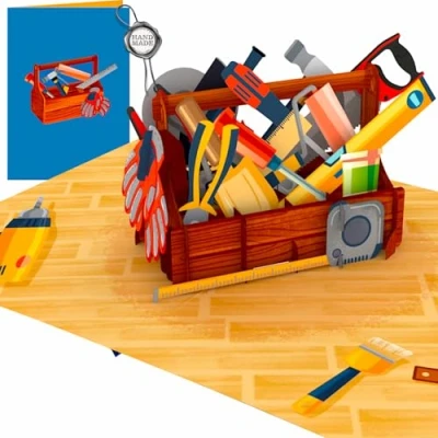 Abbildung von Liebessa 3D Pop Up Karte Werkzeugkasten für Heimwerker &amp; Handwerker Die perfekte Gutscheinkarte Baumarkt Geschenke, Geburtstage oder Geldgeschenke.
