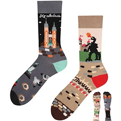 Abbildung von TODO Colours Lustige Socken mit Motiv Mehrfarbige, Bunte, Verrückte für die Lebensfreude (43 46, Krakau Socken)