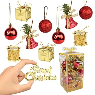 Abbildung von Yisscen Weihnachtskugel Rot Gold, 32 Stück Set Christbaumkugeln, Weihnachtsbaum Bälle Dekorationen, Christbaumkugeln mit Glitzer, für Weihnachtsdeko, Weihnachten Anhänger, Baumschmuck