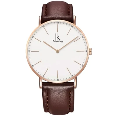 Abbildung von Alienwork IK Armbanduhr Herren Damen Roségold Lederarmband Braun Ultra flach