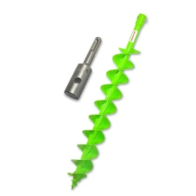 Abbildung von WERHE Erdbohrer 100 mm mit SDS Plus Aufnahme robuste Bohrspitze Pfahlbohrer Bohrer Doppel Welle