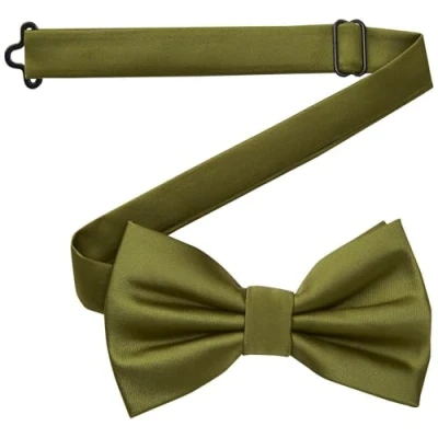 Abbildung von DonDon Fliege Herren handgefertigt Seiden Look 12 x 6 cm Olivgrün