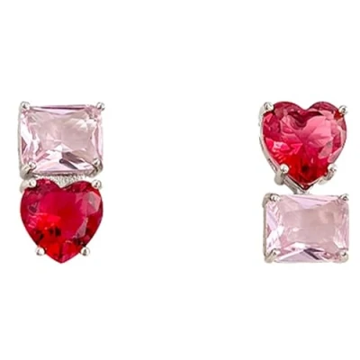 Abbildung von Miancheng 925 Sterling Silber Rot Diamant Herz Ohrringe,Rote Asymmetrische Herzn Ohrringe für Damen,Frauen,Mädchen