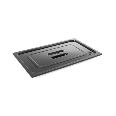 Abbildung von HENDI GN Deckel 1/4 schwarz 265 x 162 cm mit Griff 40 bis +110 C Polycarbonat Kunststoff, Behälter