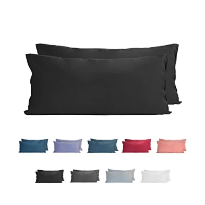 Abbildung von Komfortec 100% Baumwolle Kissenbezüge 2er Set 40x80 cm, Superweicher Premium Jersey Kopfkissenbezug 150 g/m², Kissenhülle, Schwarz
