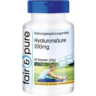 Abbildung von Fair &amp; Pure® Hyaluronsäure Kapseln 200mg 60 hochdosiert fermentiert vegan ohne Magnesiumstearat