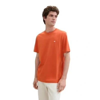 Abbildung von TOM TAILOR Herren Basic T Shirt mit Logo Stickerei, marocco orange, L