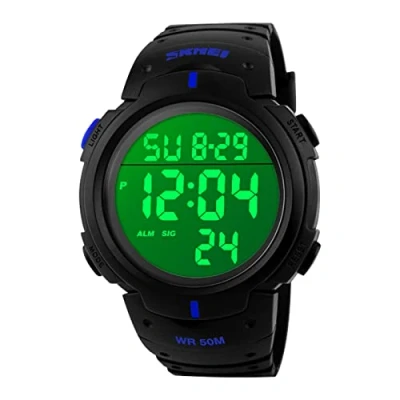Abbildung von VenSten Herren Digital Uhren,50 m Wasserdicht Freizeit Outdoor Armbanduhr mit Wecker Stoppuhr, Läuft LED Digitaluhren für Männer.