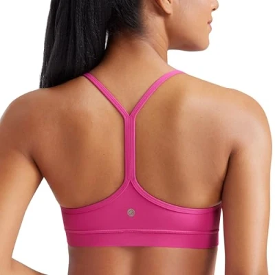 Abbildung von CRZ Yoga Damen Butterluxe Racerback Sport BH Gepolstert Ohne Bügel Y Rücken Sommer Atmungsaktiv Spaghetti Top Hibiskus Purpur S