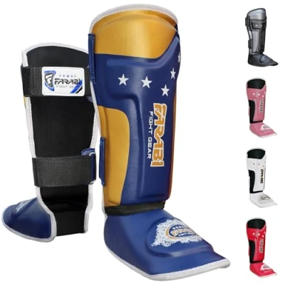 Abbildung von Farabi Sports Kinder schienbeinschoner Kickboxen Shin Guards MMA, Muay Thai schienbeinschützer Instep Protection für Training, Sparring, Boxausrüstung und Kampfsport (Blue)