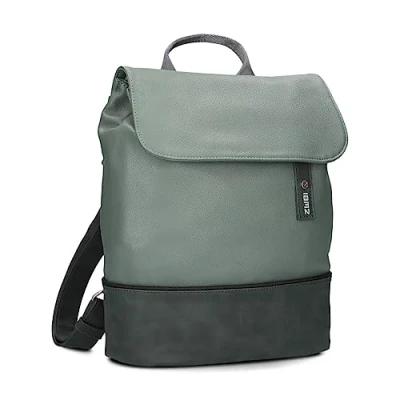 Abbildung von Zwei Damen City Rucksack Jana JR13 Damenrucksack 7 Liter, sportlich eleganter Look bicolor, DIN A4 Größe, weiches Kunstleder, Rückenpolsterung, Hauptfach mit Reißverschluss (eucalyptus)