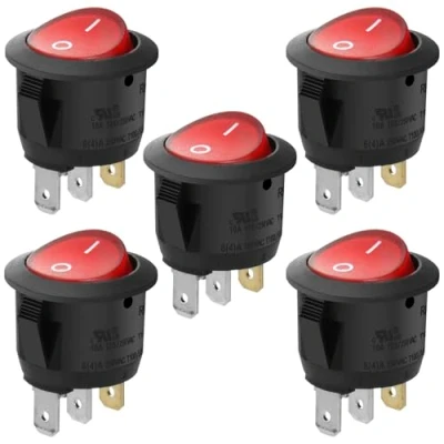 Abbildung von Heschen Runder Wippschalter EIN AUS SPST 3 Klemmen Rotes Licht 10A 250VAC 5Pack