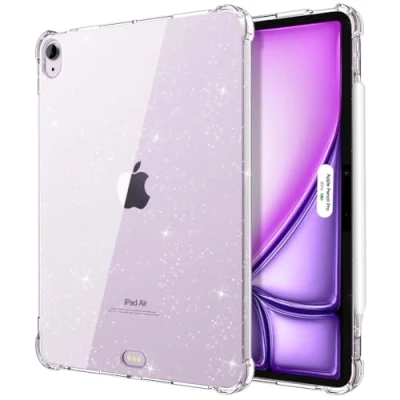 Abbildung von TiMOVO Hülle für iPad Air 11 Zoll (M2) 2024, 6./5./4. Generation (2024/2022/2020), Schlank TPU Klar Transparent Rückseite Schutzhülle, Apple Pencil Pro/2nd/USB C, Glitzer