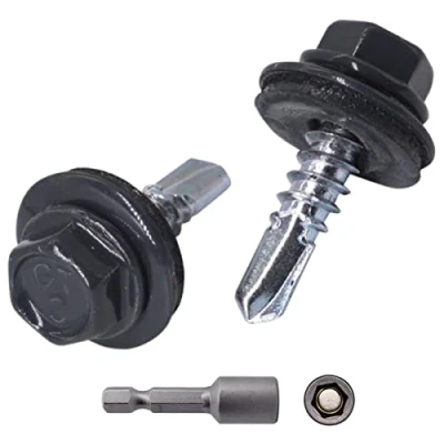 Abbildung von SKIR&#039;CO (200 Stück) Blechdacherschrauben 4,8 x 19 mm lackiert selbstbohrende Schrauben mit EPDM Unterlegscheiben Blech Sechskantschraube (Anthrazitgrau RAL 7016)