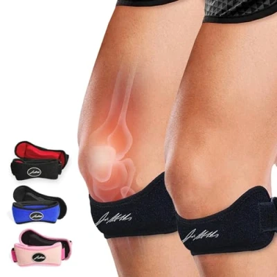 Abbildung von Dr. Arthritis Von Ärzten Entworfen Patellasehnenbandage/Kniebandagen und Handbuch, Verstellbare Bandage Damen/Männer — Kniestütze für Meniskus, Patellasehnenentzündung, Läuferknie [schwarz, Paar]