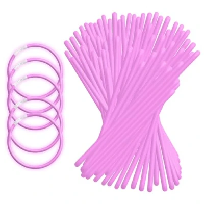 Abbildung von UV Floor 100 Neon Armband Knicklichter + Verbinder Premium Qualität Leuchtendes Zubehör Neonlicht Party Kostüme Neonpink