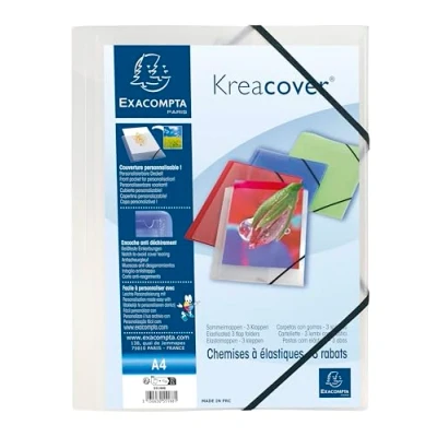 Abbildung von Exacompta 55188E 5er Pack Einschlagmappe KreaCover. Aus Kunststoff DIN A4 mit 2 Gummizügen und 3 Klappen transparent Sammelmappe Dokumentenmappe ideal für Büro Schule