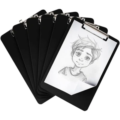 Abbildung von Belle Vous Schwarzes Klemmbrett A4 Kunststoff (6er Pack) Arbeitsmappe 22,5 x 31,5 cm Starkes &amp; Haltbares Schreibbrett mit Klemmen Dokument, Brief Memo Halter für Haus Büro