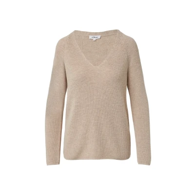 Abbildung von s.Oliver AUS MIT Vausschnitt Strickpullover, Damen, Größe: 38, Beige