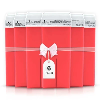 Abbildung von DERMAWAX 6x100 ml Pink TIO2 Roll On Warmwachs Wachspatronen Nachfüllset Sanfte Haarentfernung für empfindliche Haut, ideal Beine, Arme, Achseln und Rücken