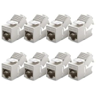 Abbildung von deleyCON 8x CAT6a MINI Keystone Jack Modul Patchkabel Netzwerkkabel Verbinder 30 mm (3 cm) Lang STP Schirmung RJ45 Buchse Netzwerk Dose Patchpanel Keystonehalterung Erweiterung