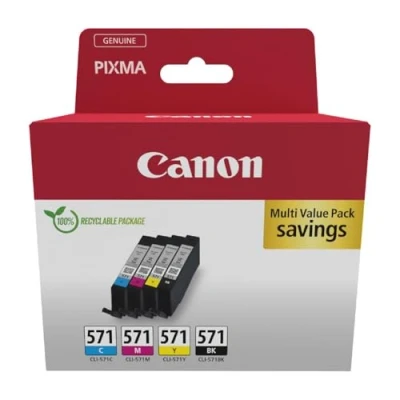 Abbildung von Canon CLI 571 C M Y BK Vorteilspack 4 Tintenpatronen (Schwarz, Cyan, Magenta, Gelb) Original [Umweltfreundliche Recycle Kartonverpackung 2024]