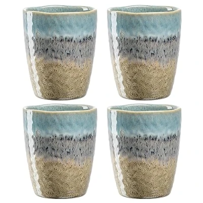 Abbildung von Leonardo Matera Becher Set 4 teilig Tassen aus Keramik Inhalt 300 ml Handarbeit Mikrowellengeeignet, spülmaschinenfest 4er in blau/anthrazit/beige, 022818