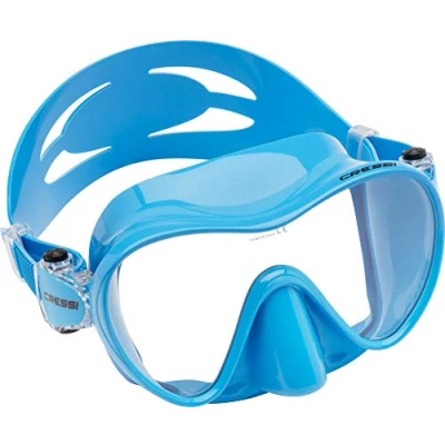 Abbildung von Cressi F1 Mask Rahmenlose Maske zum Tauchen und Schnorcheln, Blau, Kleine Größe, Unisex für Erwachsene/Junioren